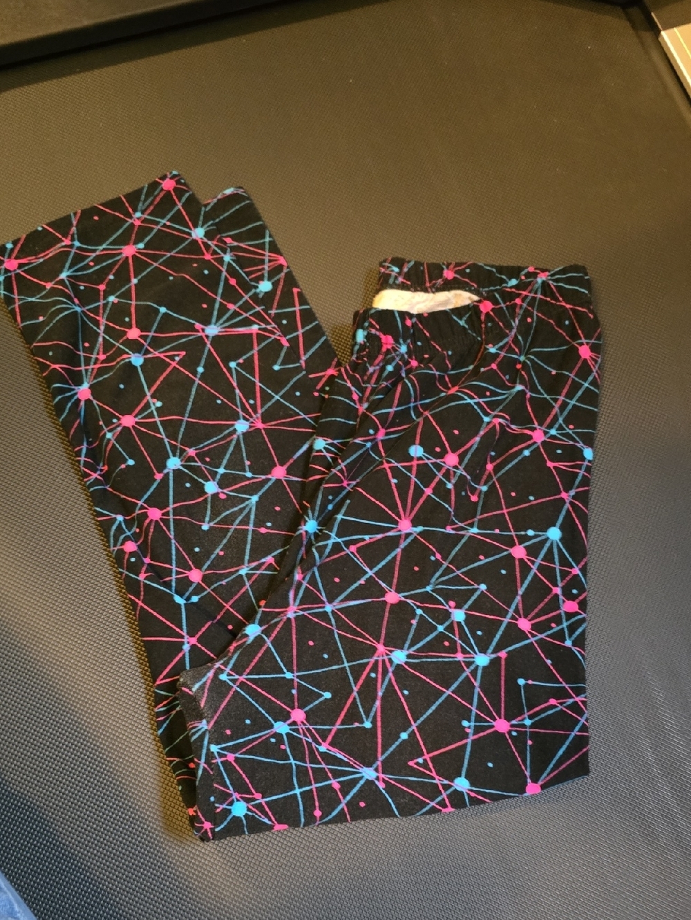 Black Leggings with Neon Pink & Blue Geometric Print